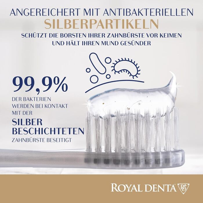 Зубні щітки Royal Denta Silver Medium 4 Pack - щетина подвійної довжини для чищення міжзубних проміжків, антибактеріальні частинки срібла, видалення зубного каменю, середньої сили, багатобарвна