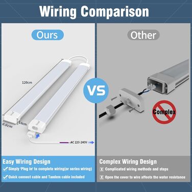 Світлодіодна трубка 120 см вологозахисне світло Світлодіодний 36 Вт 3600LM Пов'язаний світильник для майстерні IP66 Водонепроникна світлодіодна люмінесцентна трубка для гаража Підвал Майстерня Вологе приміщення Ванна кімната Офісний магазин, нейтральний б