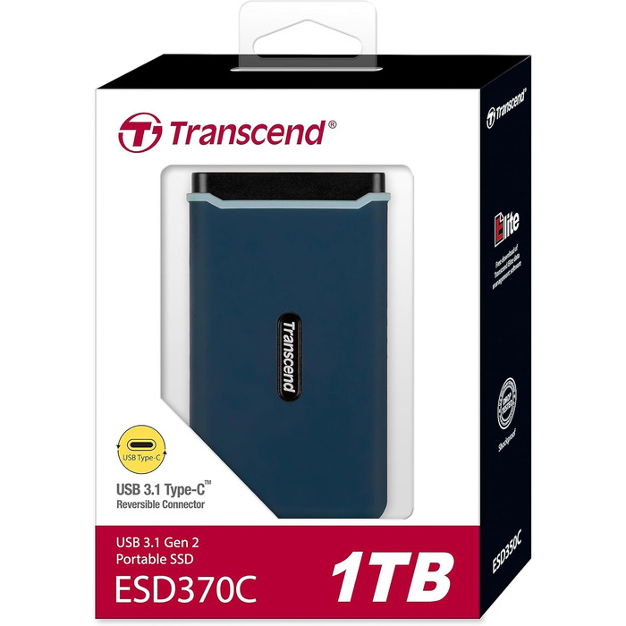 Надвисокошвидкісний 1 ТБ портативний, легкий, зовнішній SSD (HDD) USB Type-C/A, передача даних (до 1050/950 МБ/с) розширення пам'яті для настільних ПК, ноутбуків, ноутбуків, PS4, Xbox синій, 1TESD370C