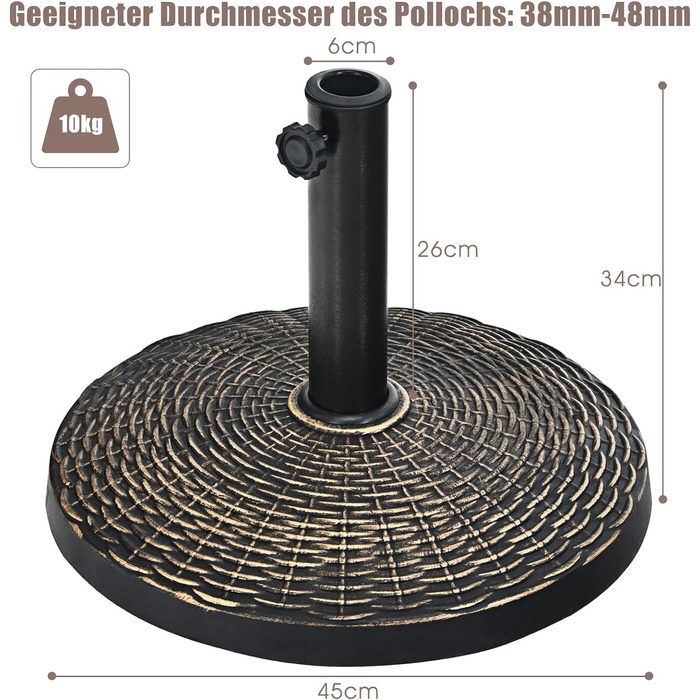 Підставка для парасолі 55 см GOPLUS 38 мм / 48 мм зі смоли та трубки з нержавіючої сталі  20 кг,