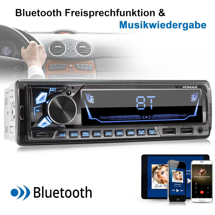 Автомобільна стереосистема XOMAX XM-R282 з FM RDS, гучний зв'язок Bluetooth, USB, SD, MP3, ID3, 2-й порт USB з функцією заряджання, AUX-IN, 1 DIN