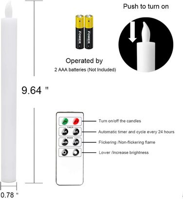 Світлодіодні свічки Eldnacele з функцією таймера, білі свічки з дистанційним керуванням, набір електричних свічок із мерехтливим полумям із 6 шт. Ø 2 x 25 см, прикраса столу для вечірки Різдво