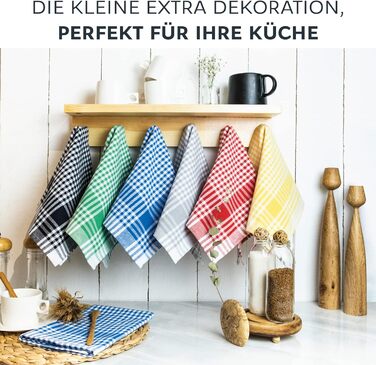 Набір з 10 преміальних рушників в клітинку - 100 бавовна - 45x65 см і вішалка - Oeko TEX Standard 100 - Кухонні рушники безворсові та сучасні - Вінтажні кухонні рушники (різнокольорові) 10 шт. Різнокольорові