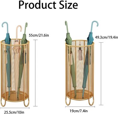 Зберігання для парасольки Окремо стояча, Підставка для парасольки Modern з гачком Піддон для крапель води, Підставка для парасольки Дизайн вирізу, для передпокою, Золотистий 19x49.3см
