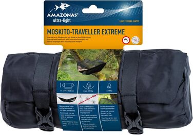 Ультралегкий гамак StoreoAS Mosquito Traveller EXTREME 500 г 275 см x 140 см Розмір упаковки від 24,5 x 8,5 см до 200 кг в чорному одномісному