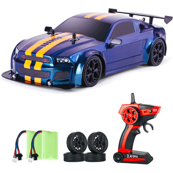 Автомобіль на дистанційному управлінні, GT RC Drift Car пульт дистанційного керування 114 Масштаб зі світлодіодними ліхтарями, 4WD іграшковий автомобіль з функцією дріфту від 4,5,6,7,8 років Дитячі подарунки Синій