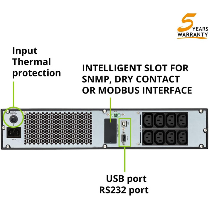 Джерело безперебійного живлення Tecnoware UPS EVO DSP PLUS 3600 - Онлайн-технологія, монтажна вежа - 8 виходів IEC - Автономність до 40 хв - Потужність (1200 ВА, стійка/вежа)