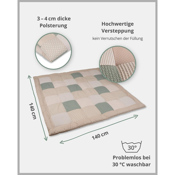 Повзуча ковдра для дитини 120x120 см, 100 матеріали Oeko-TEX, виготовлена в ЄС, товста та м'яка підкладка, - ідеально підходить як дитяча ковдра та ігрова ковдра для дитини (Bltterzauber, 140 x 140 см)