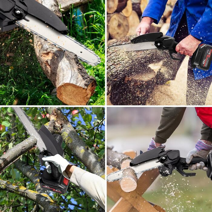 Міні-бензопила Aofesel Mini Chainsaw, 21В 8-дюймова та 6-дюймова міні-ручна бензопила з 2 акумуляторами та 2 ланцюгами із загартованого сплаву, портативна одноручна електрична ланцюгова пила для обрізання гілок дерев, подвір'я, дому та саду