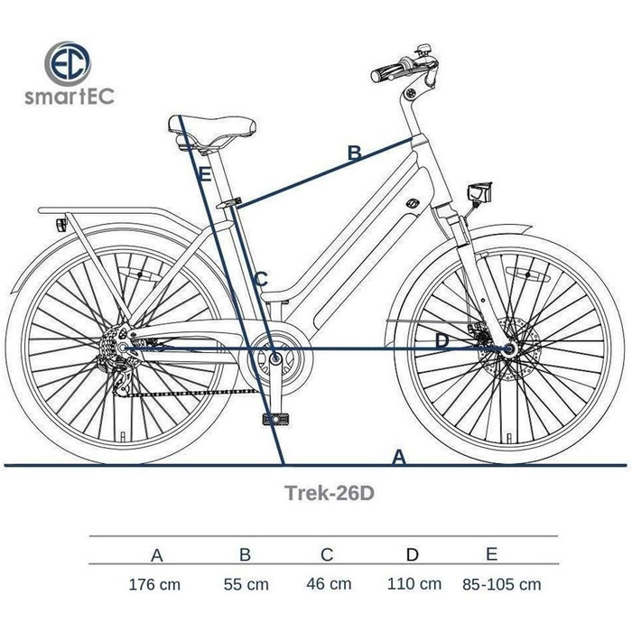 Електронний велосипед smartEC Trek-28D жіночий трекінговий 250 Вт двигун заднє колесо Li-Ion акумулятор 36V/13Ah електричний велосипед 28 дюймів дальність ходу 90 км до 25 км/год трекінговий міський синій