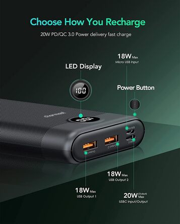 30000mAh, 20W Power Bank Large Capacity with 3 Outputs, USB C Input & Output External Cell Phone Batteries PD QC 3.0 Compatible with iPhone 16 15 14 13 12 11 Plus Pro Max iPad Samsung Tablet, 30000mAh, 20W Power Bank Large Capacity with 3 Outputs, USB C I