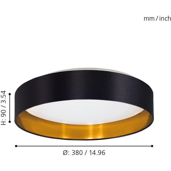 Підвісний світильник EGLO Maserlo, текстильний підвісний світильник, підвісний світильник з металу срібла та тканини чорного та золотого кольорів, цоколь E27, Ø 38 см (світлодіодний стельовий світильник)