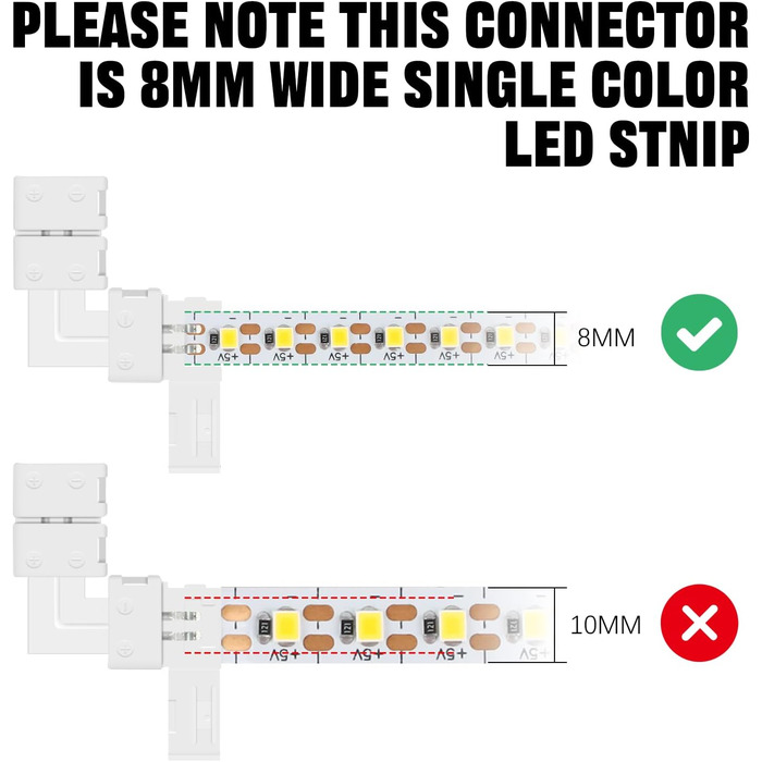 Контактний роз'єм для світлодіодної стрічки, роз'єм RGB 8 мм світлодіодна стрічка для швидкого роз'єму для світлодіодної стрічки шириною 8 мм SMD 3528 RGB (L-8 мм 2pin), 20 шт., 4-