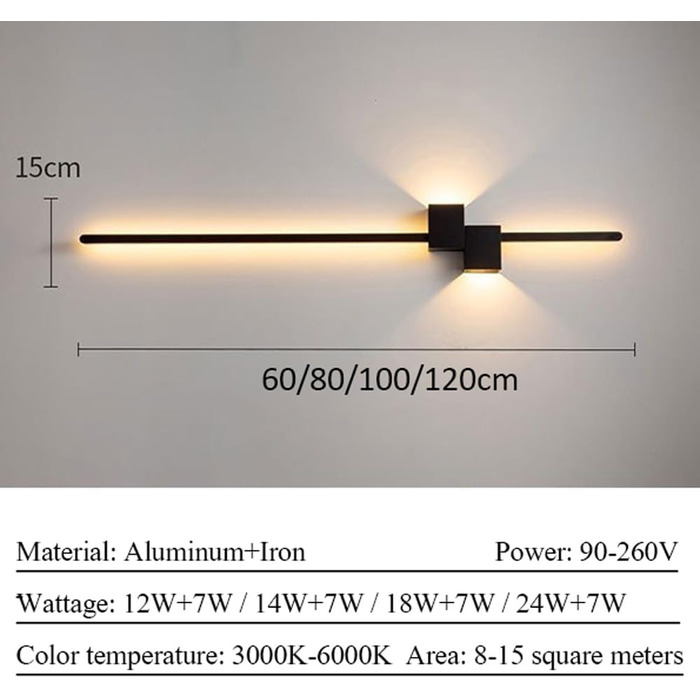 Прості настінні світлодіодні світильники з довгою смугою для вітальні, дивана, телевізора, спальні, нічні настінні світильники в приміщенні, настінні світильники для передпокою, коридору, настінні світильники вгору і вниз 120 * 15см