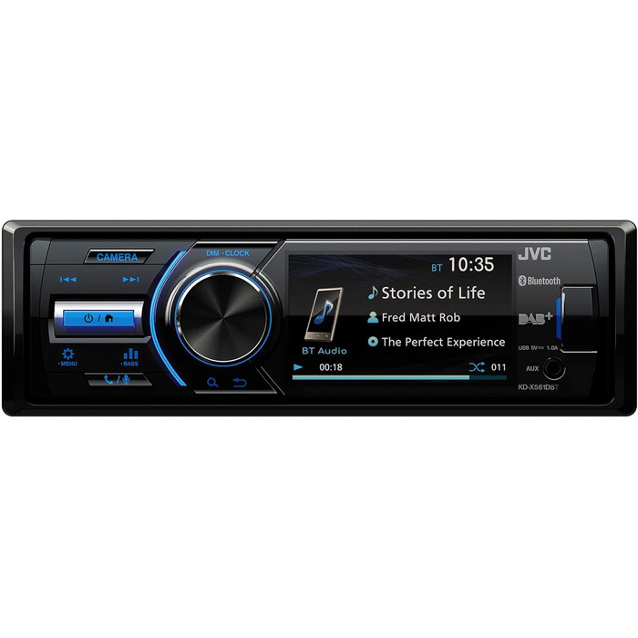 Автомагнітола JVC KD-X561DBT з DAB, Bluetooth і 3-дюймовим кольоровим TFT-дисплеєм (вхід для задньої камери, вхід AUX, MP3, WMA, FLAC, DSP, 4 x 45 Вт) DAB/USB/BT