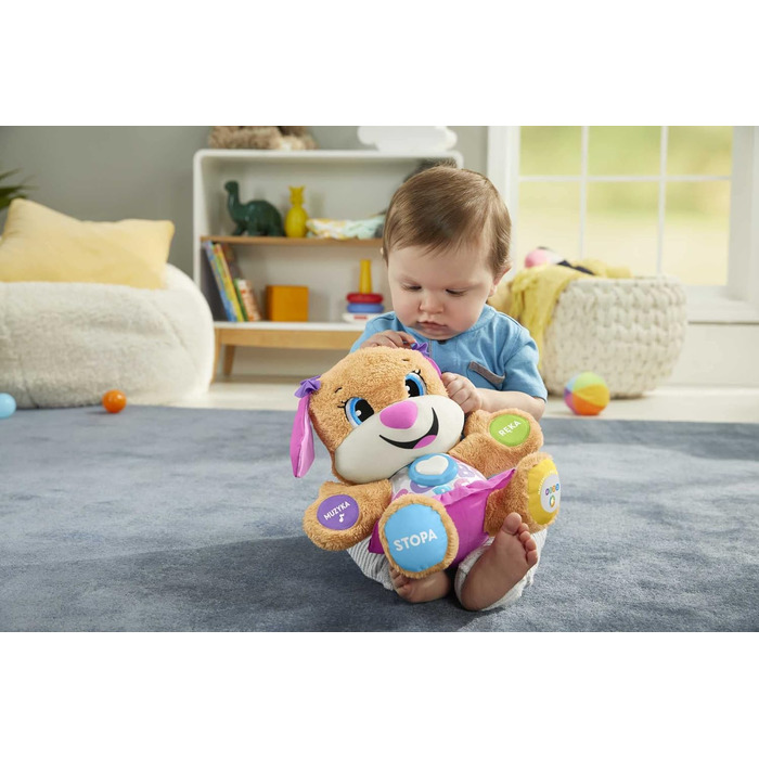 Іграшка будівельний транспортний засіб Fisher-Price - звуки та фрази, пропагує цифри, кольори та форми, з журавлем, версія англійська Італійська Португальська HWY65 (польська)