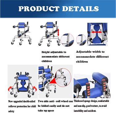 Практичні ходунки для реабілітації дітей, допоміжний засіб для ходьби, регулювання висоти та ширини, подвійна підтримка передпліччя та функція гальма, з 4 основними колесами та 2 висувними бічними колесами