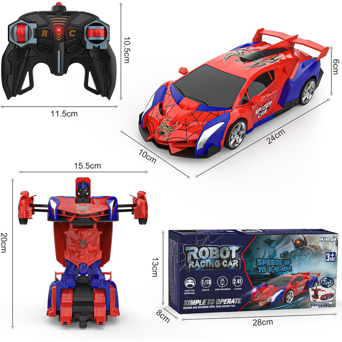 Дистанційно керована автомобільна іграшка з 3 4 5 6 7 8 років хлопчик дівчинка, 2.4 ГГц трансформація робота павука RC автомобіль з пультом дистанційного керування, різдвяні подарунки на день народження дитячі ігри від 3-12 років синій червоний