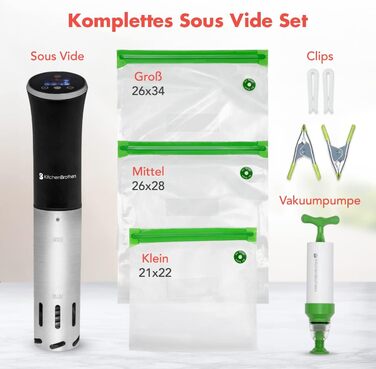 Плита KitchenBrothers Sous Vide Stick - Набір Souvide - Souvidestab - Плита Suvit - Souvidestab - Паличка Sou Vide - Плита Suvide - від 0 до 95 C, регулюється на 0,2 C - Функція таймера - будильник - 1200 Вт