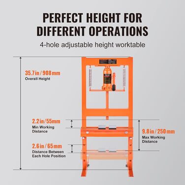 Гідравлічний прес VEVOR для майстерні 6T, автоматичний прес для рами 55-250 мм, висота підйому 110 мм Ручний підшипниковий прес Майстерня з вуглецевої сталі Прес для автомобільних втулок, кульових шарнірів, U-шарнірів тощо. 6T