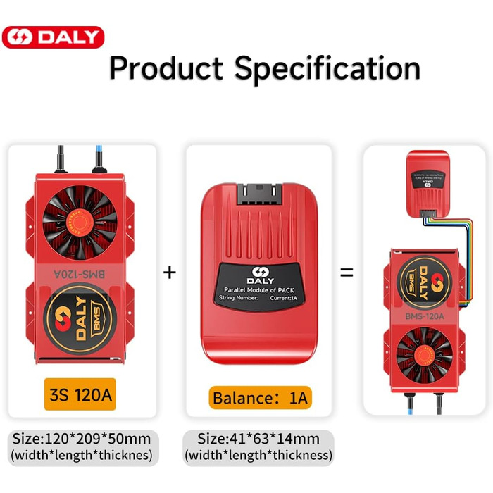 Паралельний модуль DALY BMS 1 A з вентилятором Smart BMS LiFePo4 8S 24 В 250 А та CAN-портом, Smart BMS Bluetooth ключ для літієвих акумуляторів 3,2 В, інвертор, ДБЖ та домашня система зберігання (Li-ion 3S 12V CAN BT, 120A вентиляторпаралельний Module1A)