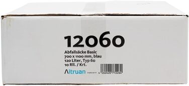 Мішок для сміття Altruan 120 літрів тип 60, 12060 Basic, 250 пакетів для сміття, 10 рулонів, синій (250 уп) Базовий