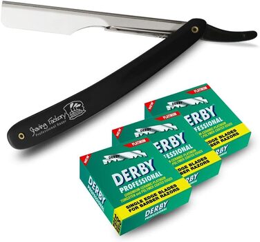 Набір для гоління Factory для гоління Barbiere, Derby Professional Single Edge Razor Blades і Shaving Factory Straight Razor, 100 Derby and Shaving