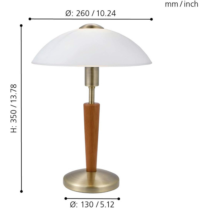 Настільна лампа EGLO Solo 1, 1 настільна лампа з полум'ям, Матеріал сталь, Колір матова латунь, Скло Сатин білий, Цоколь E14, в т.ч. Сенсорний диммер (полірований/горіховий)