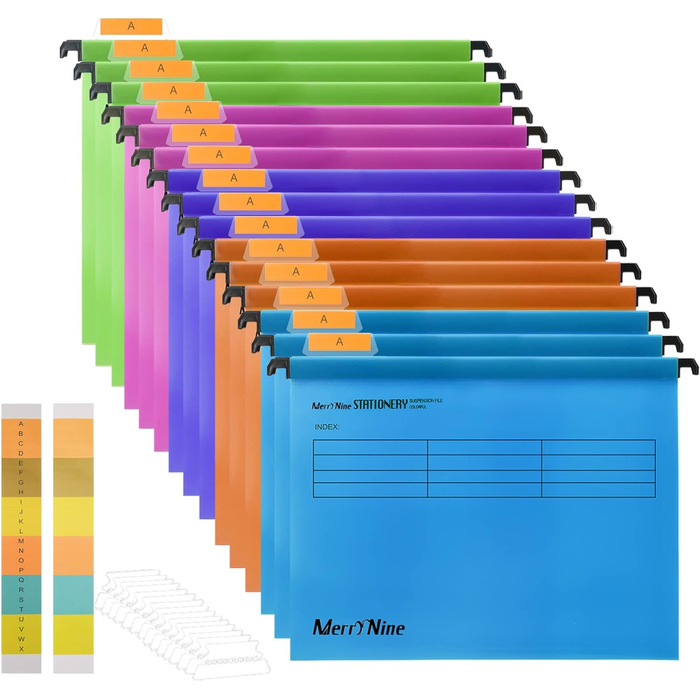 Підвісні папки MerryNine, A4, 15 шт. , поліпропілен, підвісні папки з райдерами та картками-вкладишами, для школи, дому, роботи, офісу, організації (5 кольорів) 1 багатобарвний