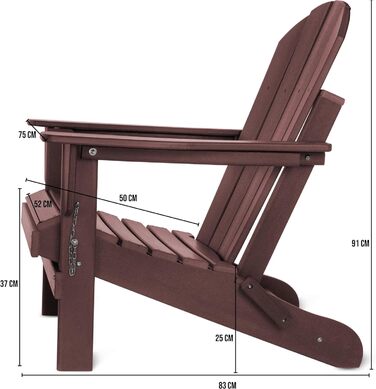 Оригінальне крісло Normani Adirondack - Складне садове крісло в дерев'яному стилі - Затишне садове крісло з міцного, переробленого та довговічного HDPE - 150 кг Вантажопідйомність Бордо 91 см х 75 см х 83 см