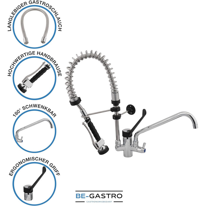 Професійний душ для громадського харчування Преміум з краном, змішувачем та ергономічною довгою ручкою I Gastro душ з аксесуарами (60 см)