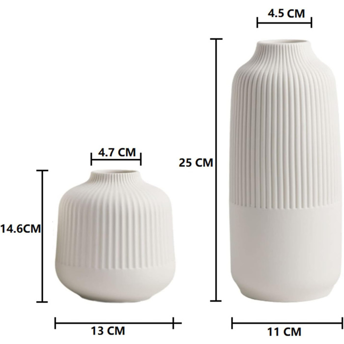 Ваза керамічна з канавками, ваза для трави пампаси, велика ваза висока з канавками Біла ваза для квітів Сучасні вази прикраса для сухоцвітів, офісу та обіднього столу 2PCS