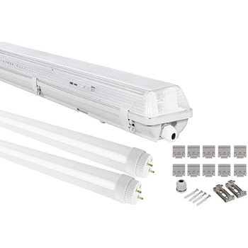 Світлодіодна вологозахищена лампа LumenTEC G13 IP65, 2 шт. T8 LED, 36 Вт 3600LM 120 см, світлодіодна вологозахищена лампа IP65, світлодіодний розсіювач, світлодіодна люмінесцентна лампа, холодний білий 6000K, кВт