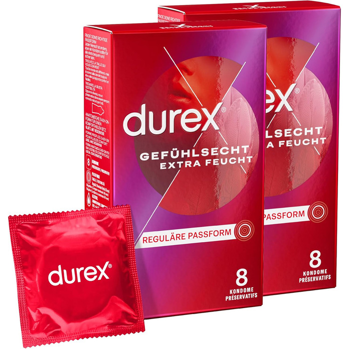 Презервативи Durex Sensitive - Gossamer Thin Extra Moist зі змащувальним покриттям для більш інтенсивних відчуттів - 2 упаковки (2 x 8 шт. ) 8 шт. (2 упаковки)