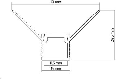 М LED кутовий гіпсокартонний профіль Alu Profile Гіпсокартонна штукатурка EINBAU-T (90) для світлодіодної стрічки з покриттям (2м покриття матове), 2