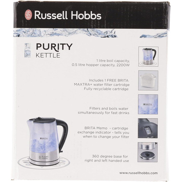 Чайник Russell Hobbs Фільтр для води BRITA MAXTRA Insert Чистота (фільтр-вставка 1л 0,5 л, 2200 Вт, світлодіодне освітлення, в т.ч. картридж фільтра, фільтр Lime, індикатор заміни картриджа) Чайник для чаю 22850-70 Чайник з фільтром для води Brita