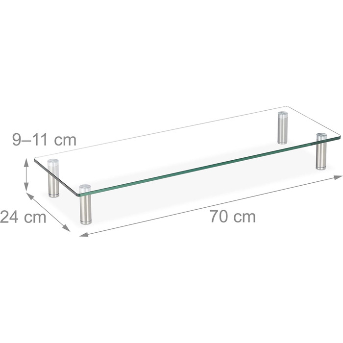 Скло, Кріплення для телевізора, Підставка для ноутбука Регулювання висоти 9 - 11 см, Ш x Г 70 x 24 см, прозора