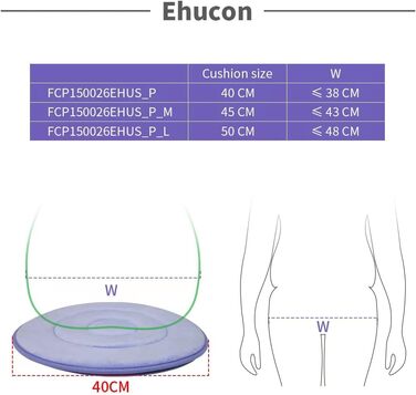 Поворотна подушка для сидіння Ehucon, що обертається на 360 градусів, для людей похилого віку, вагітних жінок, обертових автомобільних сидінь. Легке перетворення з ліжка на інвалідний візок або стілець (упаковка ука (50 см))