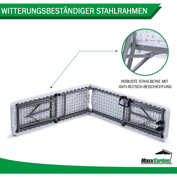 Садова лавка MaxxGarden - Пивна лавка - Складна лавка - 183x28x43см - Набір шатрів/Набір пивних наметів - Відкрита лавка - Пластикова лавка для кемпінгу - біла 183 x 25.5 x 43 см