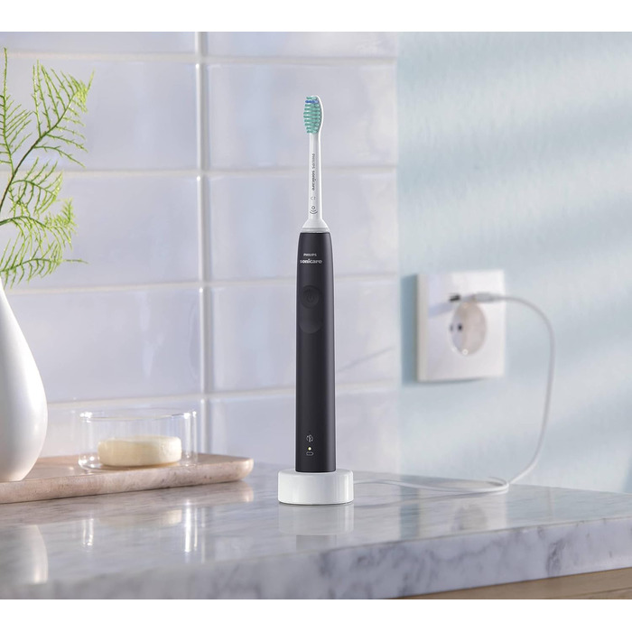 Звукова електрична зубна щітка Philips Sonicare серії 3100 з датчиком тиску та функцією нагадування BrushSync, HX3673/14, Чорний