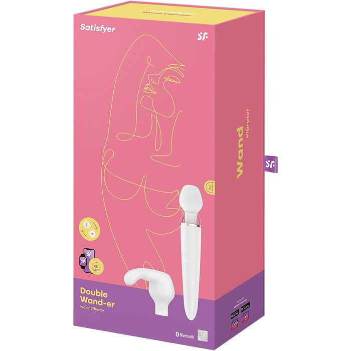 Додаток Satisfyer Double Wand-er Connect, масажер XXL, надзвичайно міцний, керування програмою, водонепроникний (IPX7), безпечний для шкіри силікон