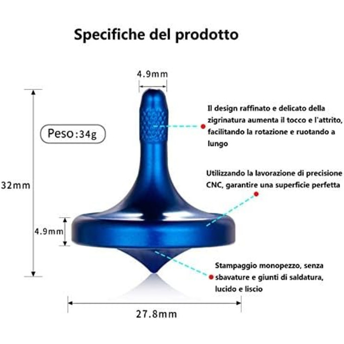 Спінінг з ідеальною стабільністю балансу та тривалим часом обертання, декомпресійна настільна іграшка для зняття стресу EDC з нержавіючої сталі для дорослих (синій)