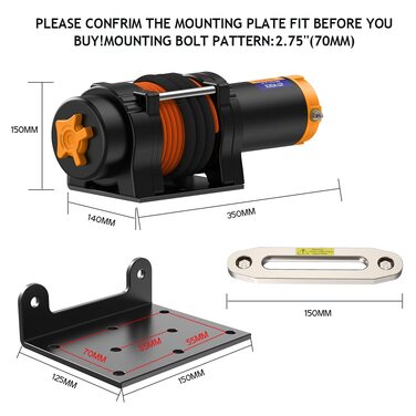Електрична лебідка Anbull 12 В, 4500 фунтів/2045 кг Лебідка з двигуном Трос, синтетична мотузка, водонепроникна IP67, нейлонова мотузка, з монтажним кронштейном і пультом дистанційного керування *2, сумісний з квадроциклом UTV