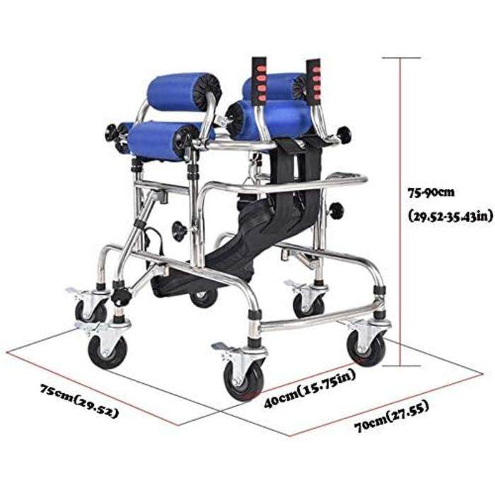 Практичні ходунки для реабілітації дітей, допоміжний засіб для ходьби, регулювання висоти та ширини, подвійна підтримка передпліччя та функція гальма, з 4 основними колесами та 2 висувними бічними колесами
