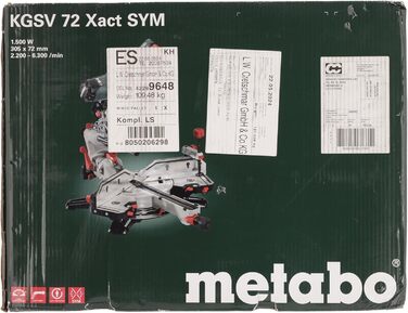 Поперечна пила Metabo KGSV 72 XACT SYM (з функцією протягування симетрично регульована система зупинки, 1500 Вт, вкл. лазер робоче світло, стіл обертається) 612216000