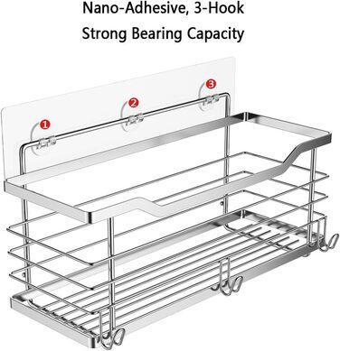 Душова полиця без свердління Самоклеючий кошик для душу Настінна полиця для ванної кімнати Кошик для ванни SUS304 Нержавіюча сталь - 31 x 11,5 x 12 см Срібло