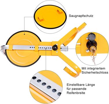 Іммобілайзер Кіготь колеса, Паркувальний кіготь Кіготь Шина Захист від крадіжки, Блокування колеса Автомобіль/Автомобіль/Причіп 13-15 дюймів Жовтий
