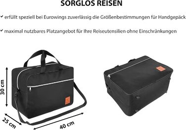 Дорожня сумка для ручної поклажі Granori 40x30x25 см - Легка сумка для літака 30 л Макс. розміри ручної поклажі для Eurowings (чорна)