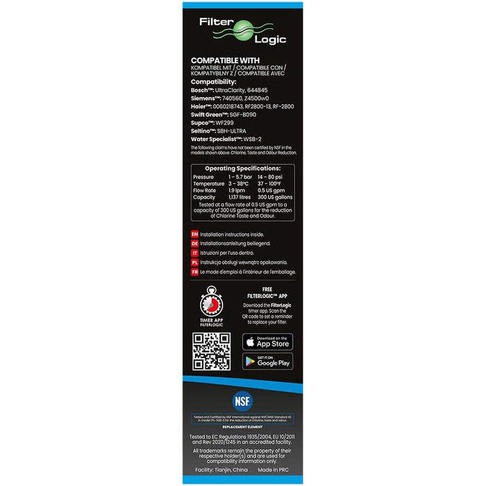 Фільтр для води, сумісний із SIEMENS BOSCH NEFF UltraClarity 11034151 KSZ50UC0 11028820 11028825 00740560 Холодильний фільтр для води Ultra Clarity картридж, 110B