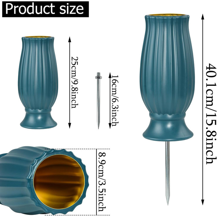 Цвинтарна могильна ваза для живих/штучних квітів, пам'ятний тримач для квітів з довгим кілком для надгробків для прикраси могил на кладовищі (синій, 2 шт.)